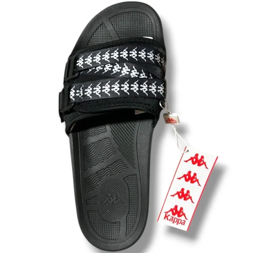 Kappa Authentic Luria 1 Mens Black White Logo Buckle Slide Sandals Sz 10 NEW